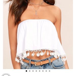 Lulus in no time white strapless crop top